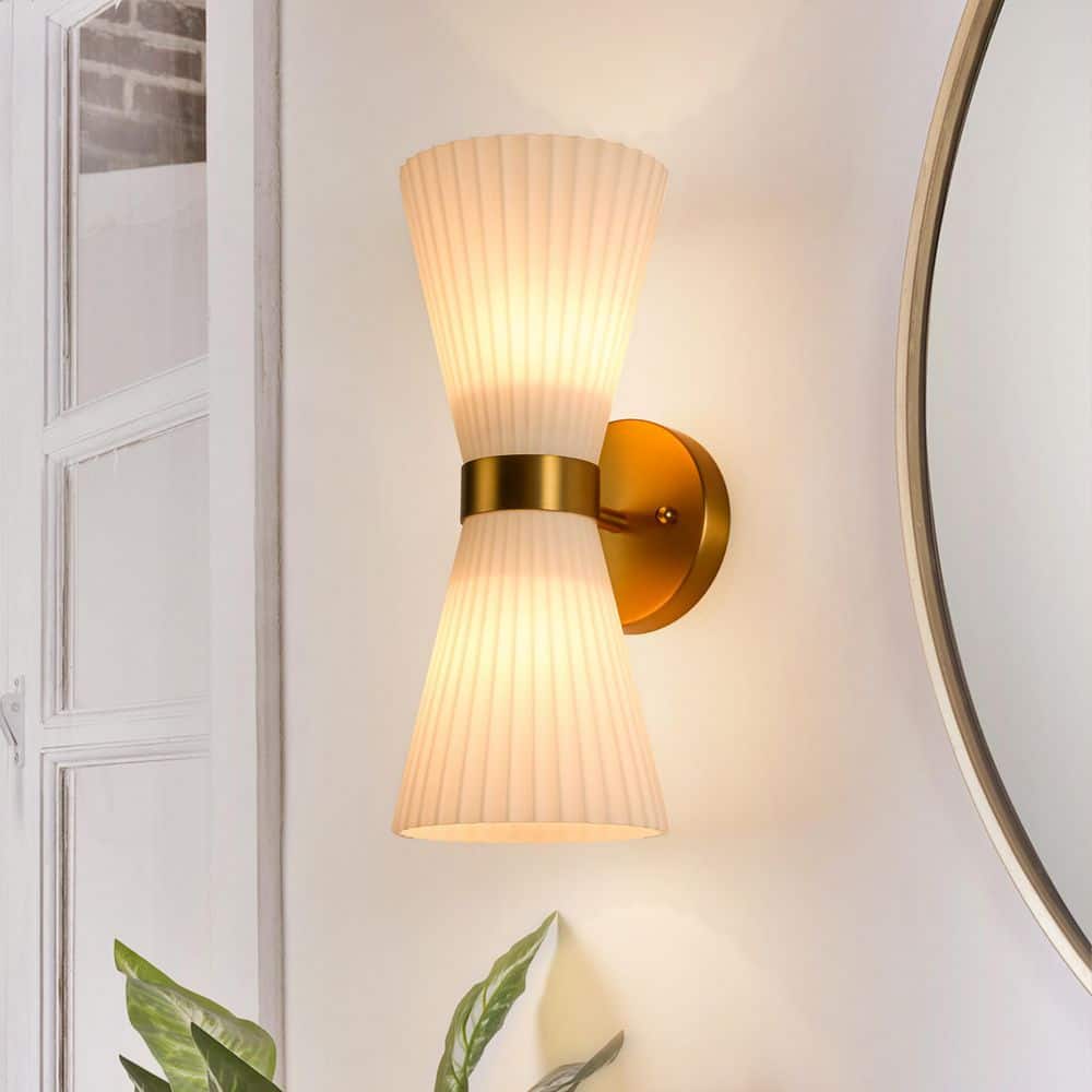 Nimbus 2-Light 5.9 in.W Brass Wall Sconce with Cone Opal White Glass Up & Down Lighting for Living Room (1-Pack) price history on PriceWatchPro