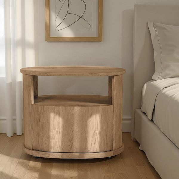 Nirelia Natural 1-Drawer 26 in. W Nightstand