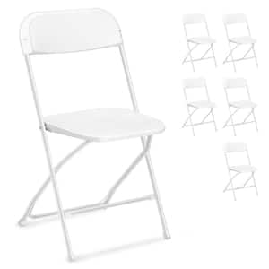 White Plastic Folding Chairs, Indoor Outdoor Portable Stackable Commercial Seat with Steel Frame 350lbs, Set of 6