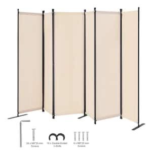 6-Panel Room Divider, Folding Privacy Screen, Portable Partition for Office, Bedroom Beige, Freestanding Polywire