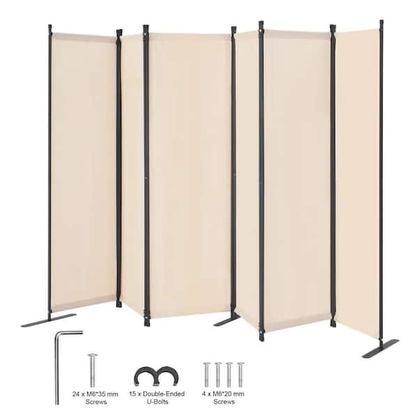 6-Panel Room Divider, Folding Privacy Screen, Portable Partition for Office, Bedroom Beige, Freestanding Polywire