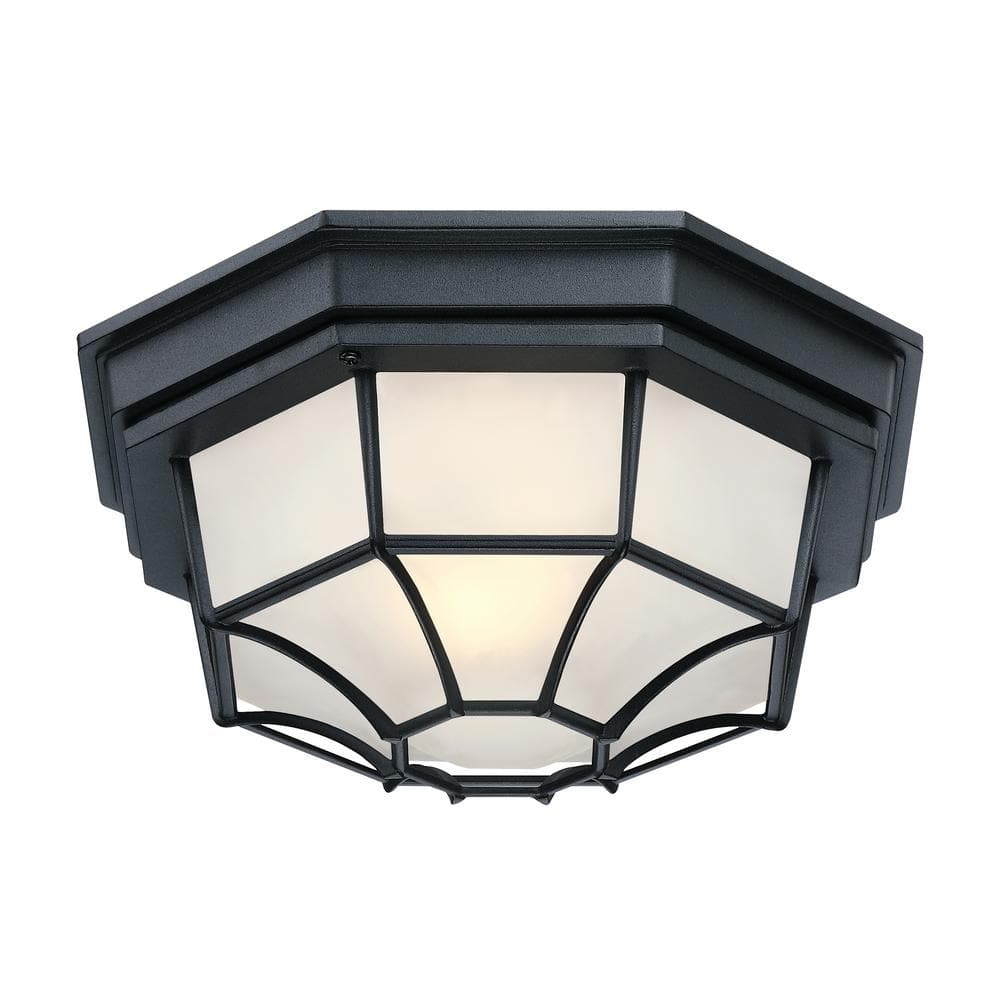 11.42 in 1-Light Retro Textured Black Outdoor Flush Mount Light Fixture with Frosted Glass price history on PriceWatchPro