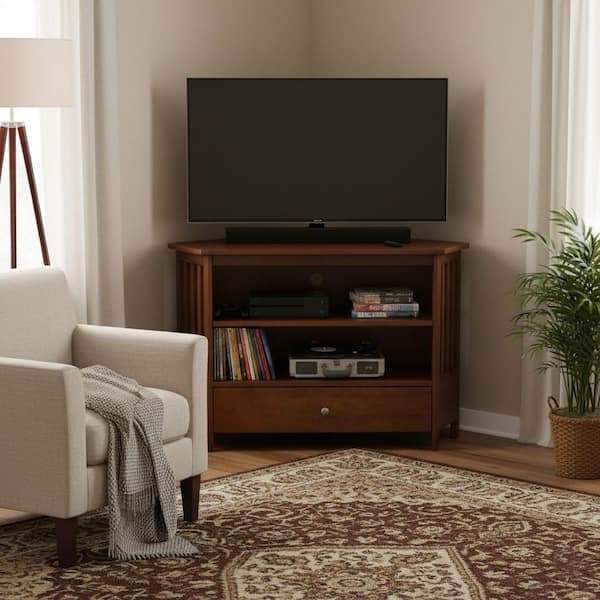 International Concepts Mission 36 in. Espresso Wood Corner TV Stand with 1 Drawer Fits TVs Up to 36 in. with Cable Management
