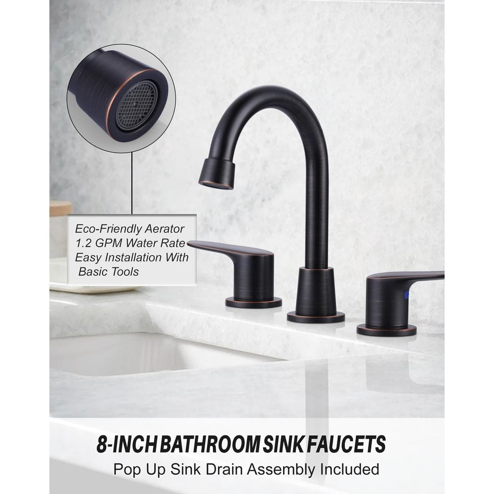 Oil Rubbed Bronze 8-Inch Widespread Double Handle Bathroom Faucet