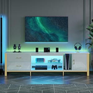 80 in. Modern High Gloss White TV Stand for TVs Up to 85 in. LED Entertainment Center with Drawers and Cabinet