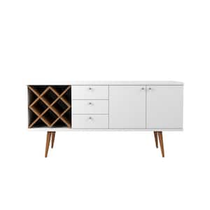 Utopia 4-Bottle White Gloss and Maple Cream Wine Rack Sideboard Buffet Stand with 3-Drawers and 2-Shelves