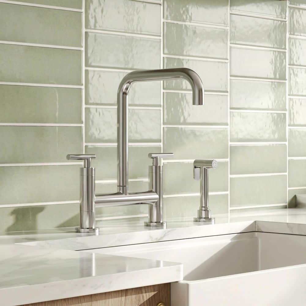 Culinary 2-Handle Industrial 8 in. Widespread Bridge Kitchen Faucet with Side Sprayer Spot Resist in Polished Chrome price history on PriceWatchPro