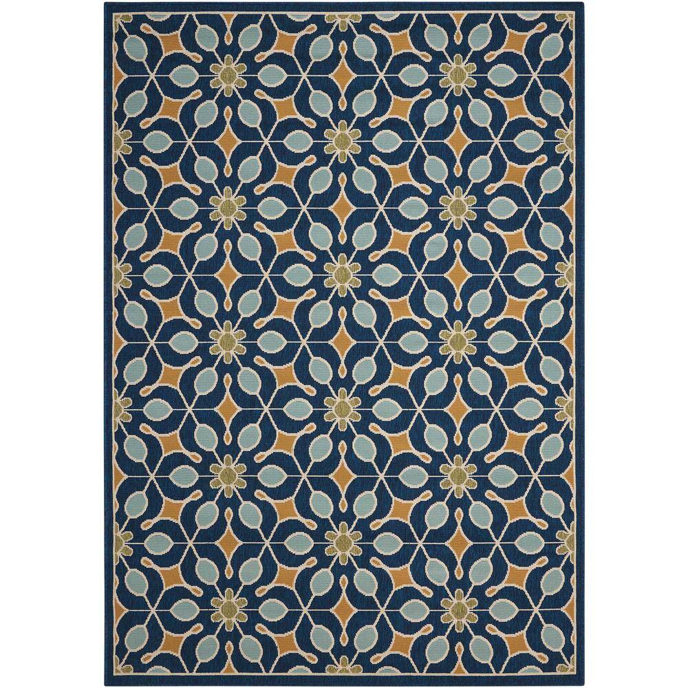 Nourison Caribbean Navy 4 ft. x 6 ft. Floral Contemporary Indoor ...
