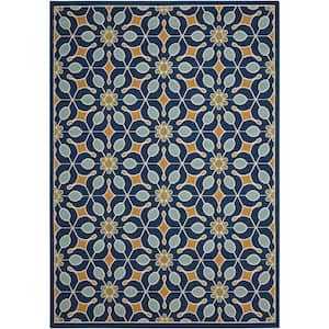 Caribbean Navy 5 ft. x 7 ft. Floral Contemporary Indoor/Outdoor Patio Area Rug