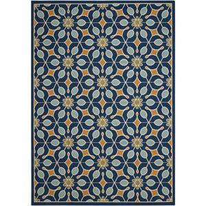 Caribbean Navy 8 ft. x 11 ft. Floral Contemporary Indoor/Outdoor Area Rug