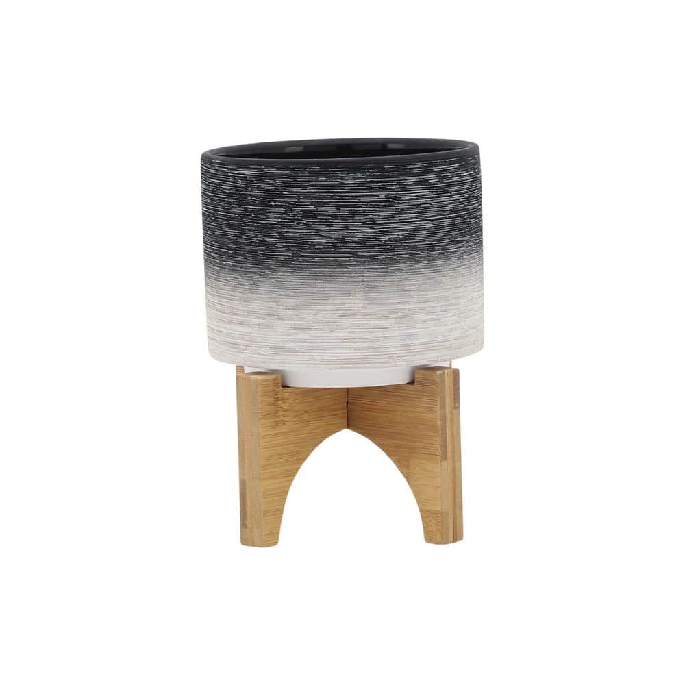 5 in. Ceramic Planter on Wooden Stand in Gray price history on PriceWatchPro