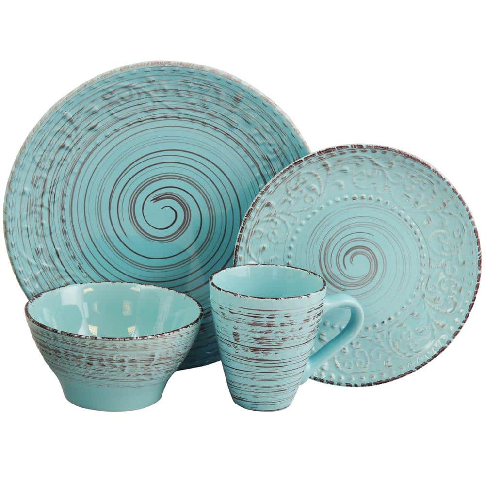 Turquoise Ceramic Coastal 16-Piece Dinnerware Set for Four