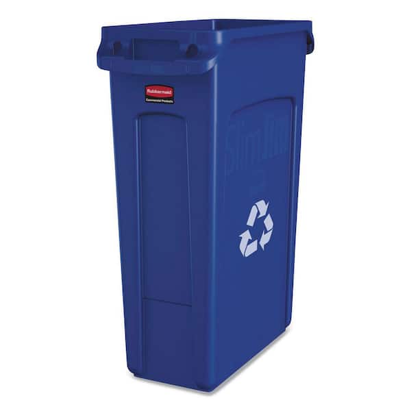Rubbermaid Commercial Products Slim Jim 23 Gal Blue Plastic Recycling Container with Venting Channels
