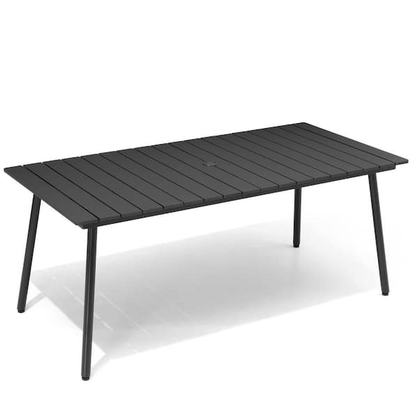 Pellebant 70.86 in. Black Rectangular Aluminum Outdoor Patio Dining Table with Wood-Like Tabletop