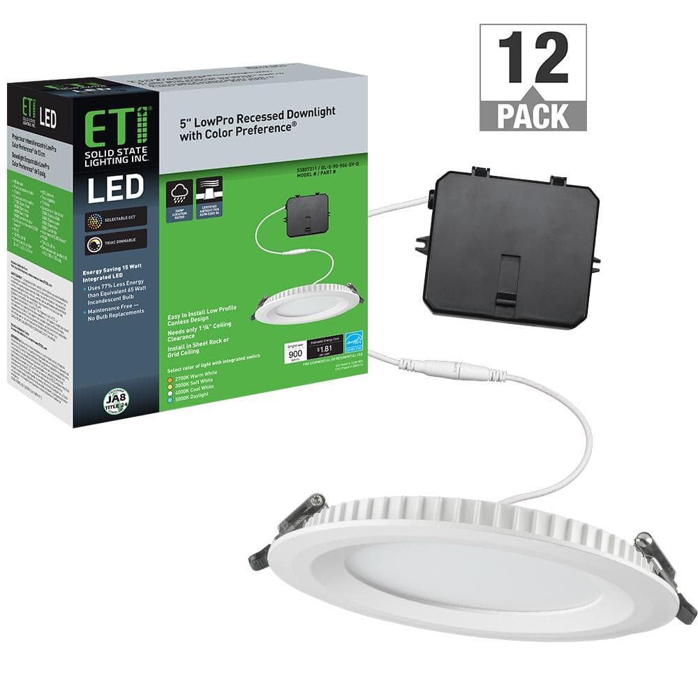 5 in. Canless Adjustable CCT Integrated LED Recessed Light Trim 900 Lumens 15-Watts New Construction Remodel (12-Pack) price history on PriceWatchPro