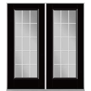 72 in. x 80 in. Jet Black Fiberglass Prehung Left-Hand Inswing GBG 15-Lite Clear Glass Patio Door without Brickmold