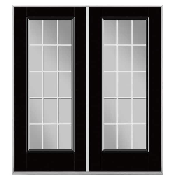 Masonite 72 in. x 80 in. Jet Black Fiberglass Prehung Left-Hand Inswing GBG 15-Lite Clear Glass Patio Door without Brickmold