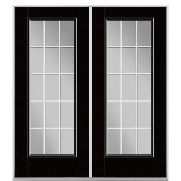 Masonite 72 in. x 80 in. Jet Black Fiberglass Prehung Right-Hand Inswing GBG 15-Lite Clear Glass Patio Door without Brickmold