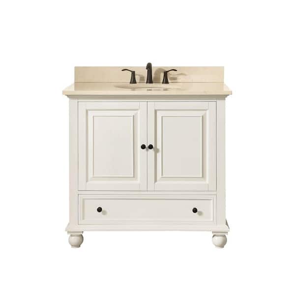 Avanity Thompson 37 in. W x 22 in. D x 35 in. H Vanity in French White with Marble Vanity Top in Galala Beige with Basin