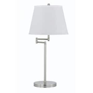 28 in. Nickel Metal Table Lamp with Off White Empire Shade