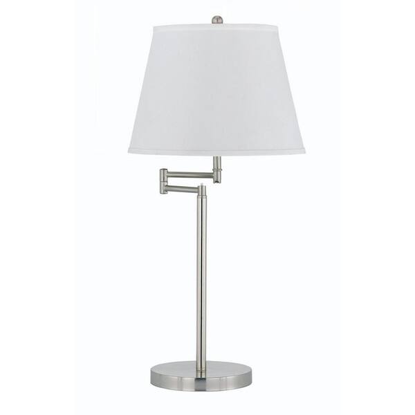 HomeRoots 28 in. Nickel Metal Table Lamp with Off White Empire Shade