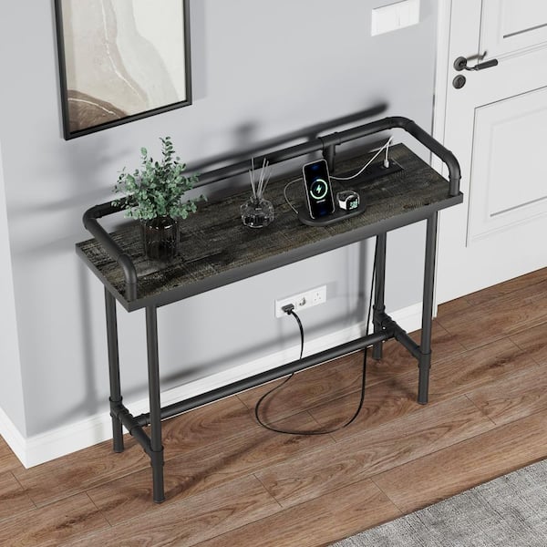 VECELO Long Sofa Table With Power Outlets and USB Ports, Narrow Console  Table Behind Couch, Tall Bar Tables, Gray, 39.4 in. L KHD-XF-CST09-OS-100 -  The Home Depot