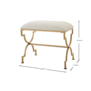 Ivory Upholstered Metal Vanity Stool with Gold Base (23.50 in W. X 21.25 in H.)