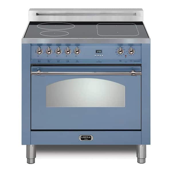 Dolcevita Series 30 in. 4 Elements Freestanding Induction Range in Pigeon Blue with Chrome Trim