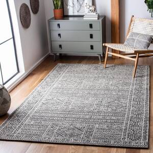 Abstract Gray/Black 9 ft. x 12 ft. Border Aztec Area Rug