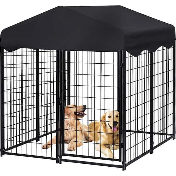 4.5 ft. H x 4 ft. L x 4 ft. W Metal Large Outdoor Dog Kennel, Animal Barrier with Waterproof Cover for Dogs
