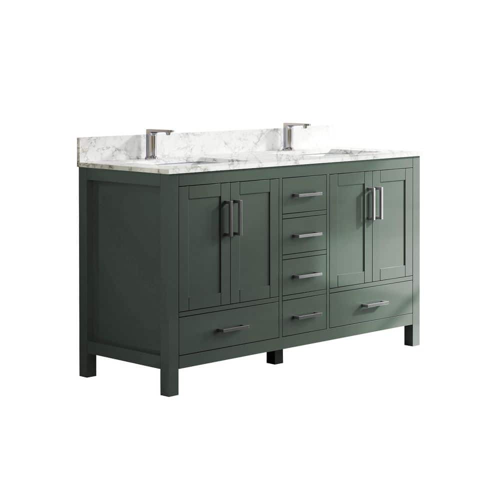 60 in. Fully Assembled Freestanding Green Solid Wood Bath Vanity with Marble-Pattern White Engineered Top, Backsplash price history on PriceWatchPro