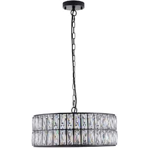 6-light Black Crystal Drum Chandelier for Living Room and Kitchen Island with No Bulbs Included