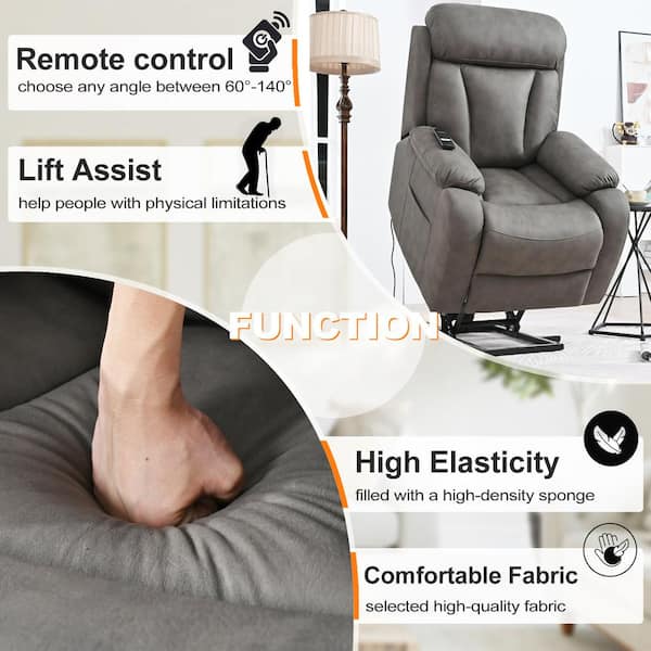 Merax Dark Gray Polyester Power Lift Recliner with Remote Control