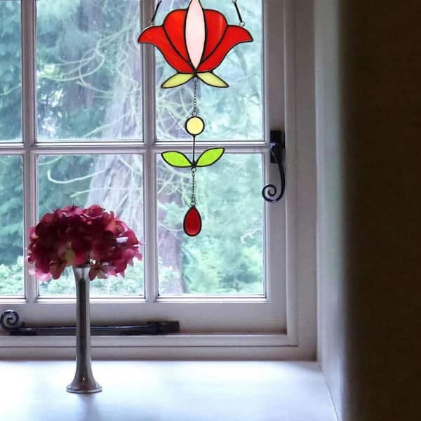 Red Peony Flower Stained Glass Art Glass Window HDFFHQLS7M - The