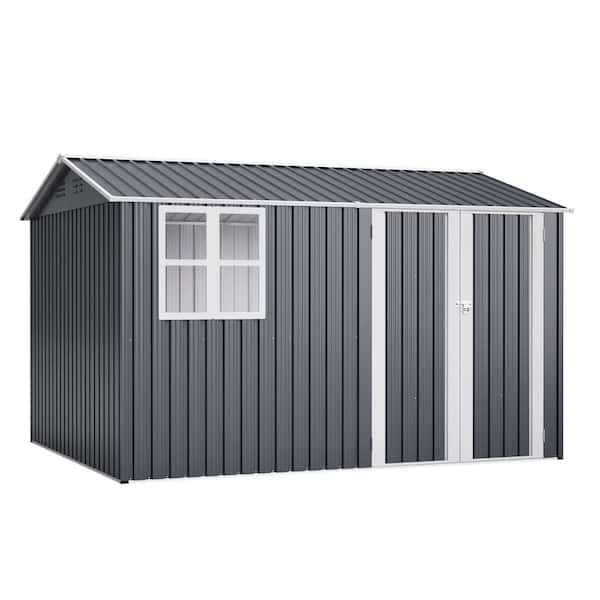 10 ft. W x 8 ft. D Gray Steel Storage Shed Weather Resistant Tool Shed with Clear Window Lockable Doors (80 sq. ft.)