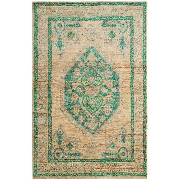 Tangier 5 ft. x 8 ft. Beige/Emerald Medallion Area Rug