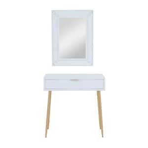 31 in. White Extra Large Rectangle Wood Single Drawer Console Table with Mirror (2- Pieces)
