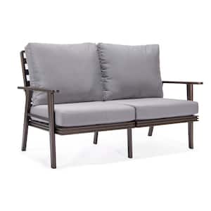 Walbrooke Brown 1-Piece Metal Outdoor Loveseat with Grey Cushions