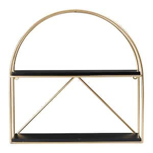 5.1 in. x 15 in. x 16 in. Wood and Iron Crescent Wall Shelf in Black and Gold