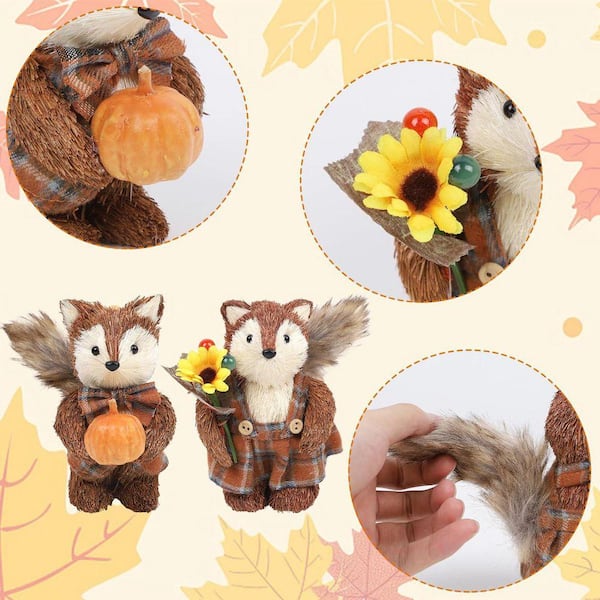 2-Pack 5.5 in. Brown Resin Fall Fox Decor: Handmade Sisal Foxes