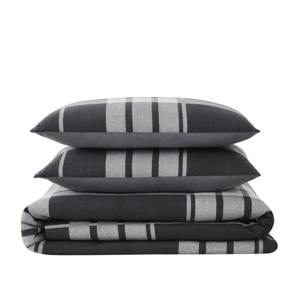 Milo Plaid Twin XL Gray Cotton Flannel Duvet Cover Set