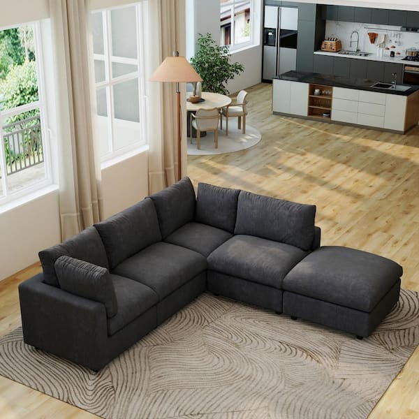 Magic Home Convertible Cloud Couch, 134 in. Square Arm Chenille L
