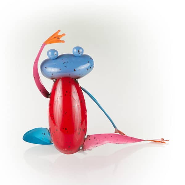 Alpine Corporation 11 in. H Indoor/Outdoor Colorful Metal Stretching Yoga  Frog Decorative Garden Statue MBG156HH - The Home Depot