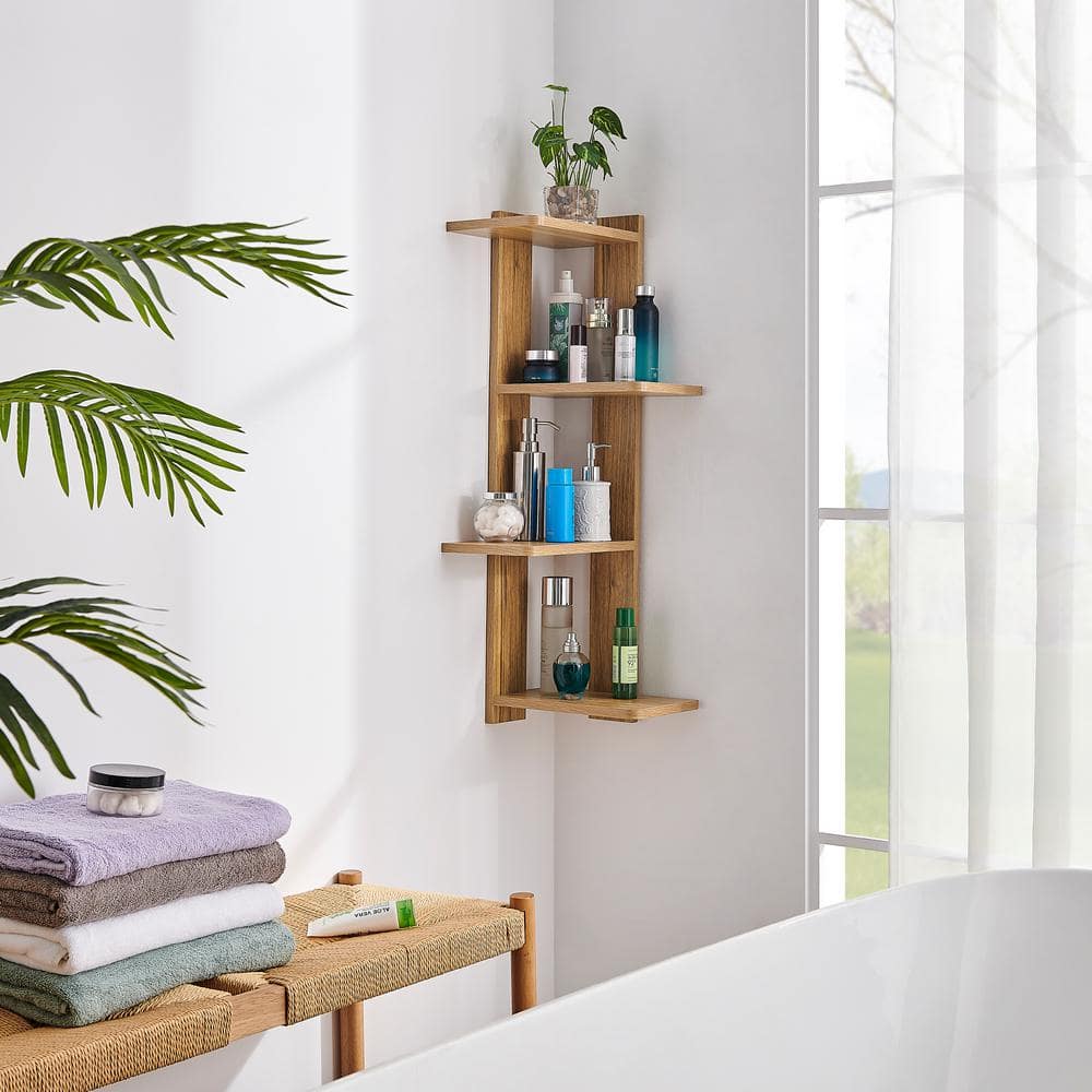 Chestnut 4-Tier Corner Floating Wood Wall Shelf