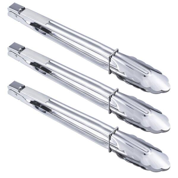 12 in. Stainless Steel Serving Tongs with Multipurpose for BBQ, Cooking, Camping, Barbecue, and Serving Food (3-Pack)