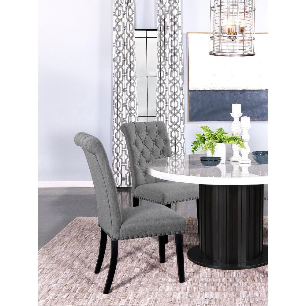 Dark Gray Linen Upholstered Traditional Side Chair with Wood Legs