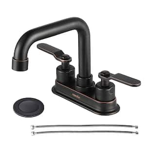 4 in. Centerset Double-Handle High Arc Bathroom Sink Faucet with Pop Up Drain in Oil Rubbed Bronze