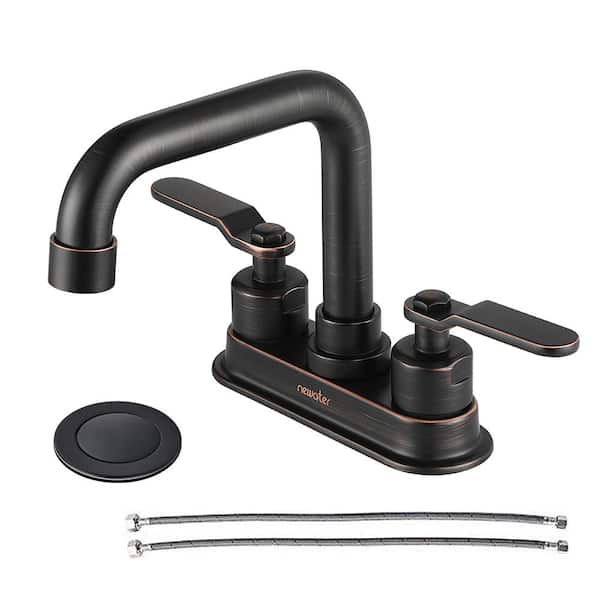 cadeninc 4 in. Centerset Double-Handle High Arc Bathroom Sink Faucet with Pop Up Drain in Oil Rubbed Bronze