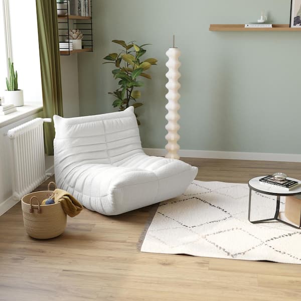 J&E Home 34.25 in. W Armless Teddy Velvet Modular Lazy Floor Sofa in White