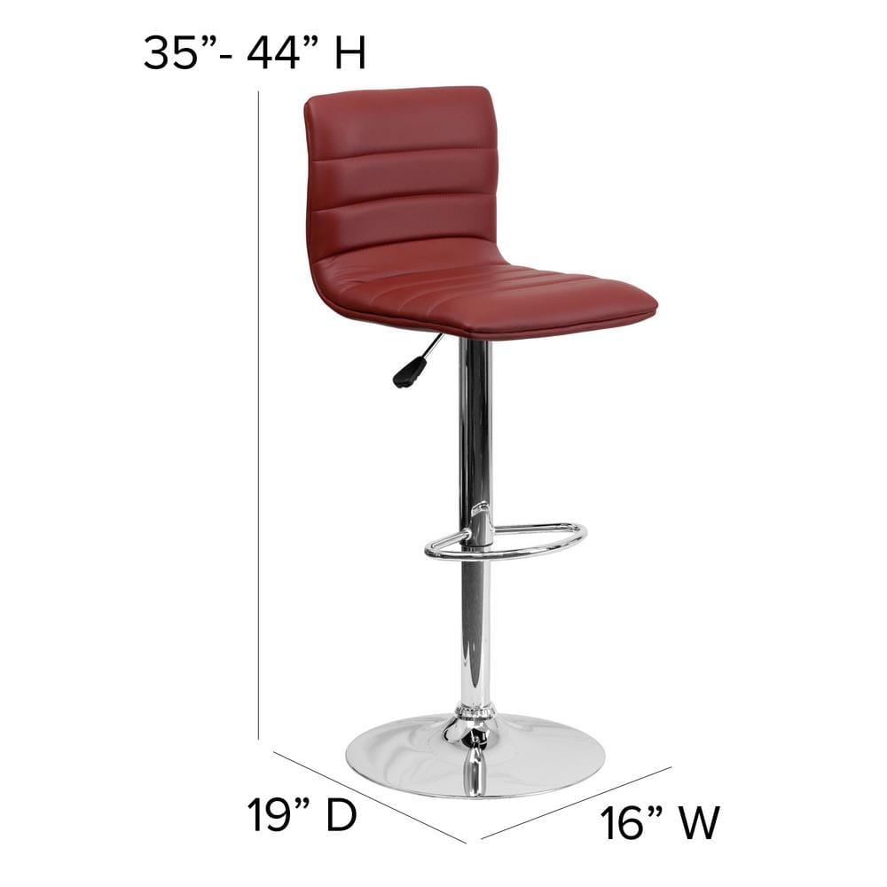 Burgundy Vinyl Adjustable Swivel Bar Stool with Chrome Base
